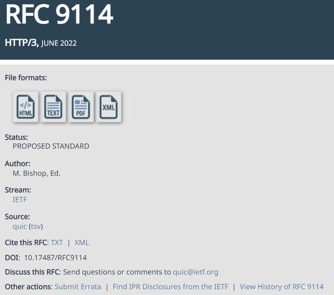 基于QUIC的HTTP/3终于正式官宣，编号RFC 9114
