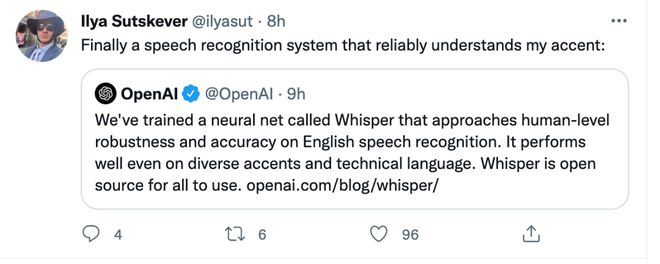 OpenAI 发布新语音系统「Whisper 」，英文识别能力可接近人类水平