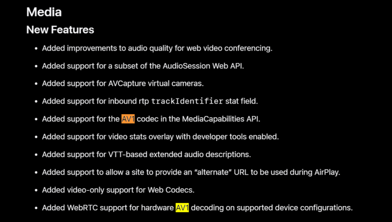 Apple 为其 Safari 网络浏览器添加了 AV1 编解码器支持