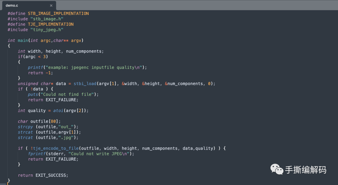 代码只有千行左右的JPEG编码器