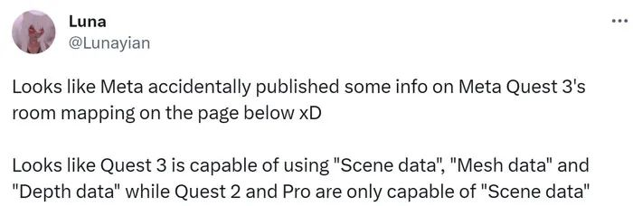 Quest 3在线文档透露将能提供更好的MR 3D空间交互体验