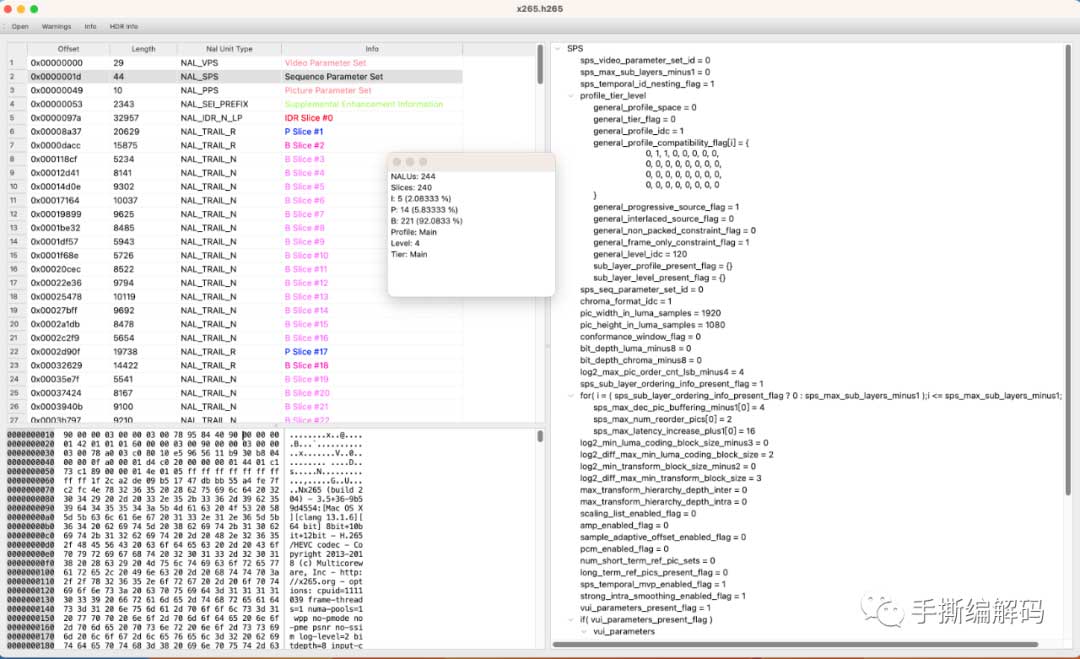 分享一个免费的H.265码流解析工具