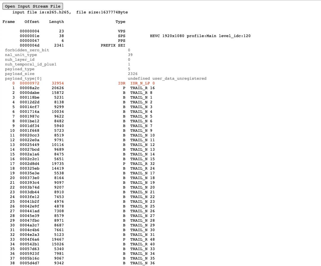 分享一个免费的H.265码流解析工具