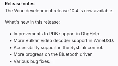 Wine 10.4 发布，带来更多 Direct3D 和 Vulkan 视频处理功能