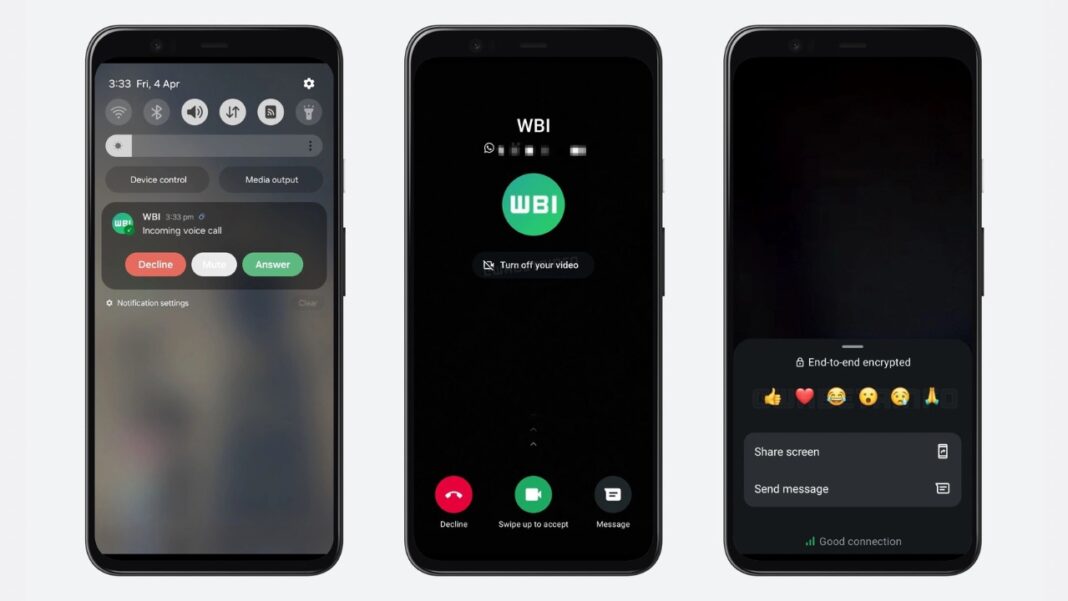 Android 版 WhatsApp 测试音频和视频通话的静音和摄像头关闭按钮