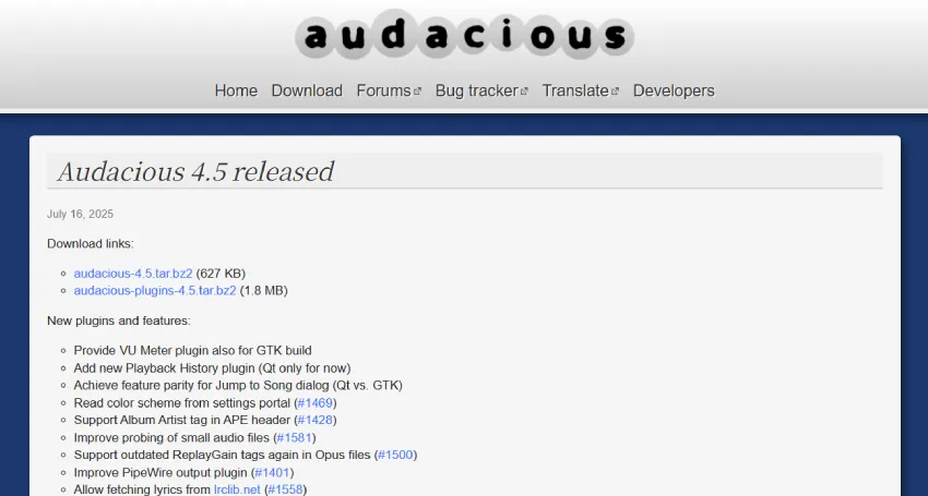 Audacious 4.5 开源音频播放器新增播放历史插件和 Winamp 2.9 皮肤