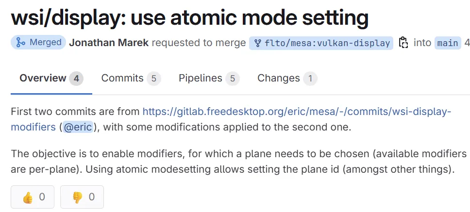 Mesa 25.3 合并 Vulkan WSI 支持使用原子模式设置