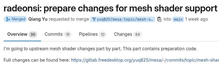 RadeonSI 开始向上游提供 OpenGL 网格着色器支持