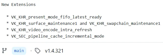 Vulkan 1.4.321 发布，包含一些新扩展