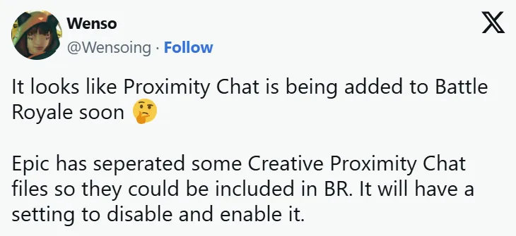 Fortnite Battle Royale 将添加近距离聊天功能