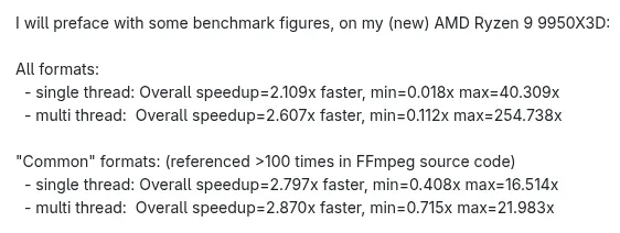 FFmpeg swscale 重写开始落地，整体速度提升 2.6 倍，最高可达 254 倍