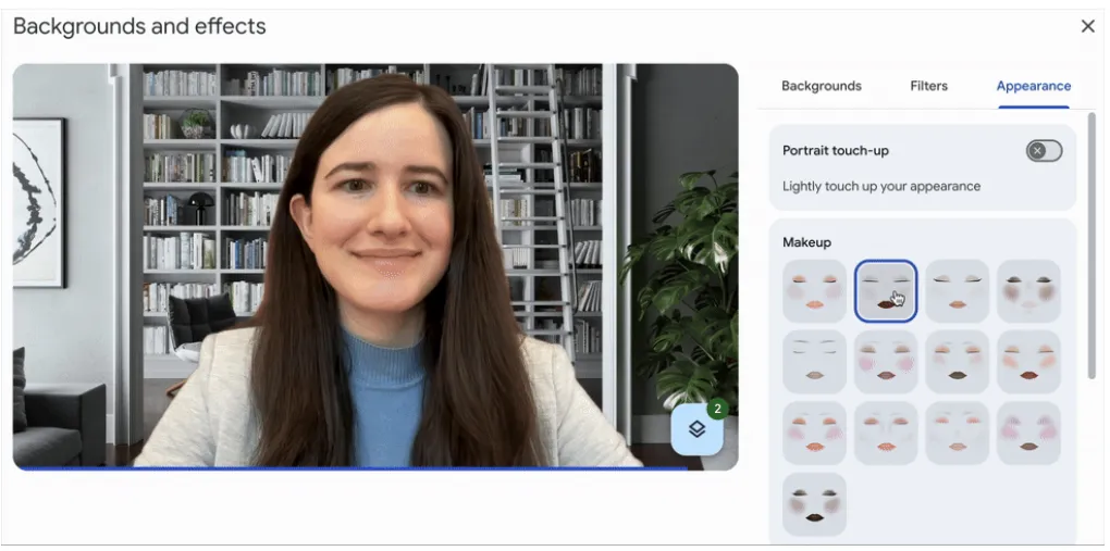Google Meet 新增外观选项，提供逼真 AI 妆容滤镜