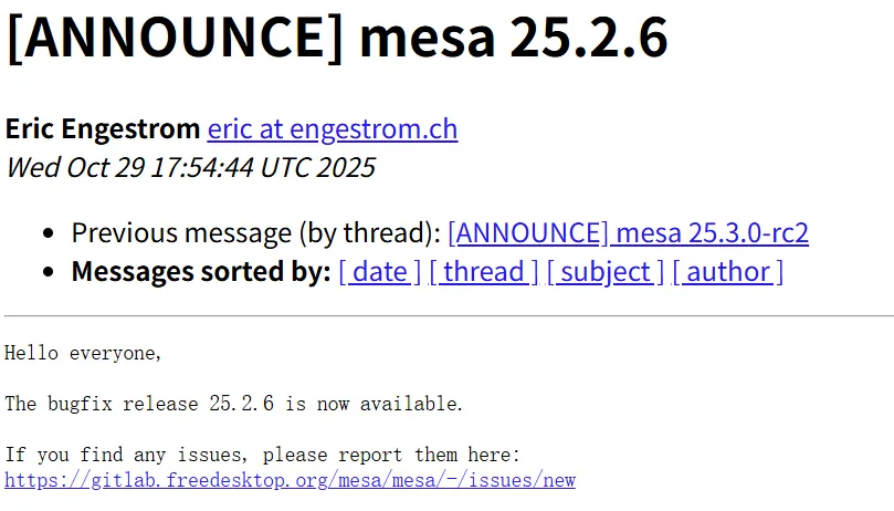 Mesa 25.2.6 发布，修复了多个驱动程序问题