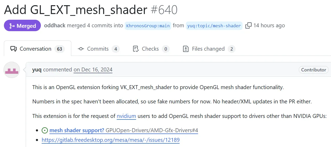 OpenGL 网格着色器扩展已合并