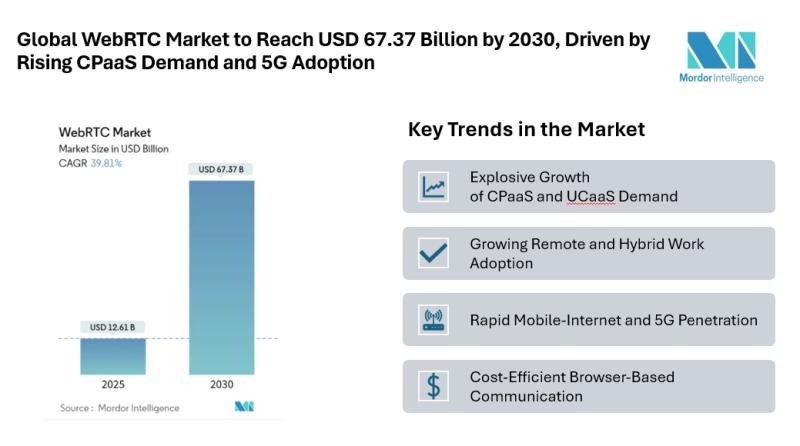 受 CPaaS 和 5G 推动,全球 WebRTC 市场规模到 2030 年将达到 673.7 亿美元