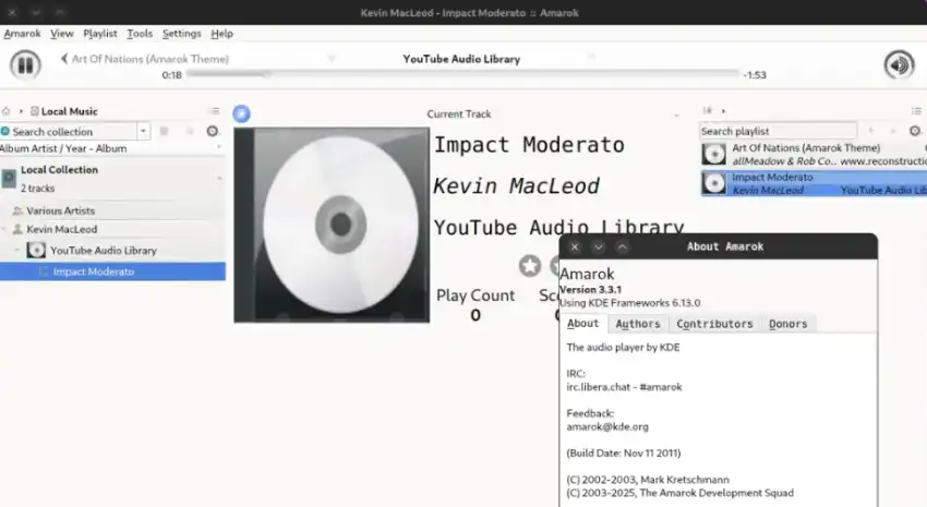 Amarok 3.3.2 版本对用户界面、音频后端等进行了改进