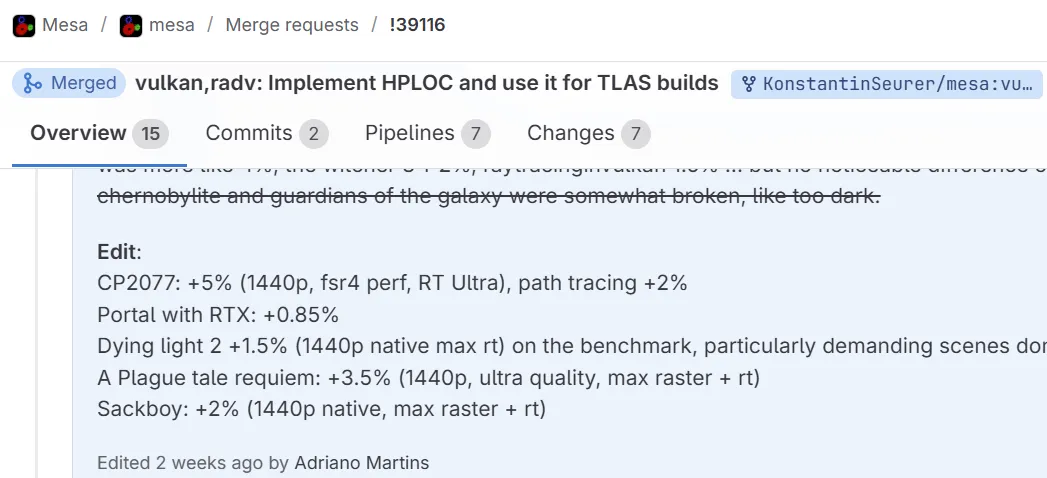 RADV Vulkan 驱动程序现已实现 HPLOC，以实现更快的光线追踪性能
