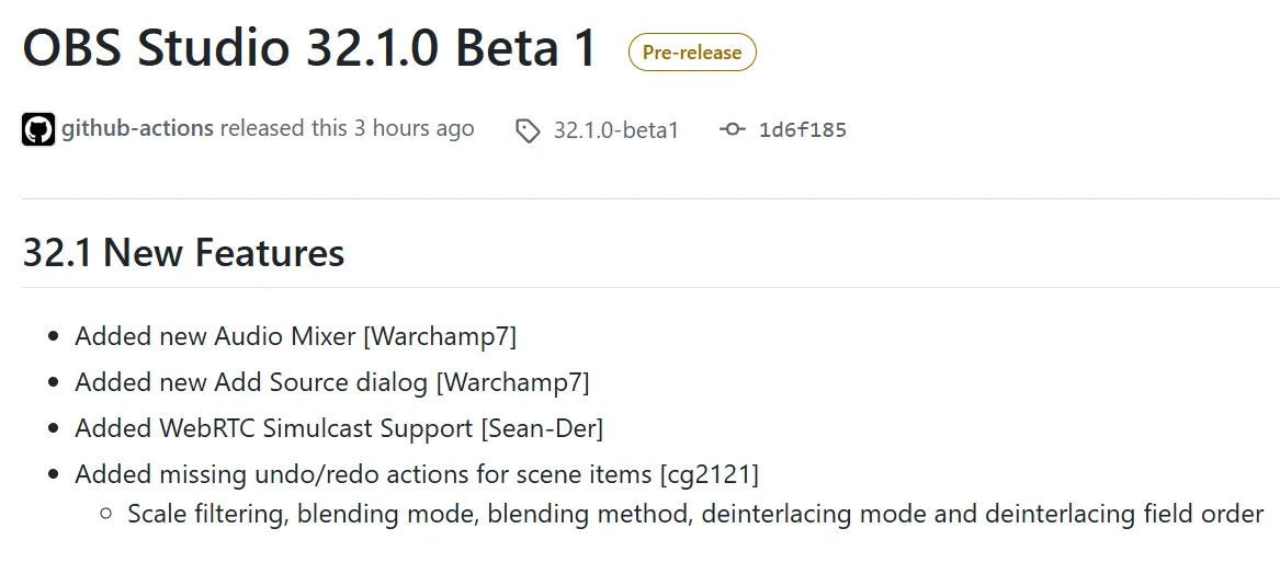OBS Studio 32.1 承诺新增音频混音器与 WebRTC 同步直播支持，测试版现已发布