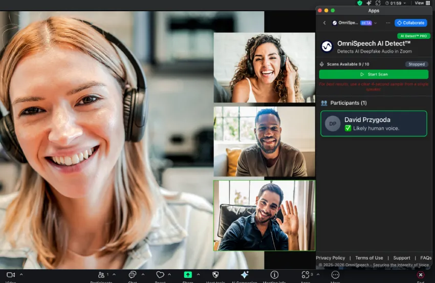 OmniSpeech 为 Zoom Marketplace 带来实时深度伪造音频检测功能
