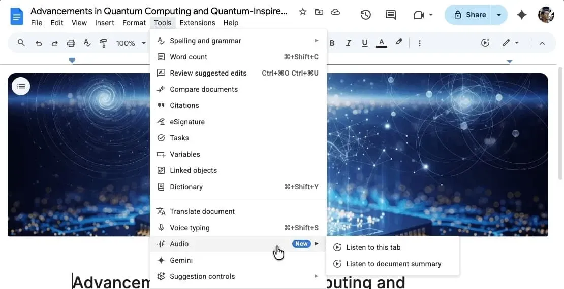 Google Docs 推出由 Gemini 提供支持的音频摘要功能