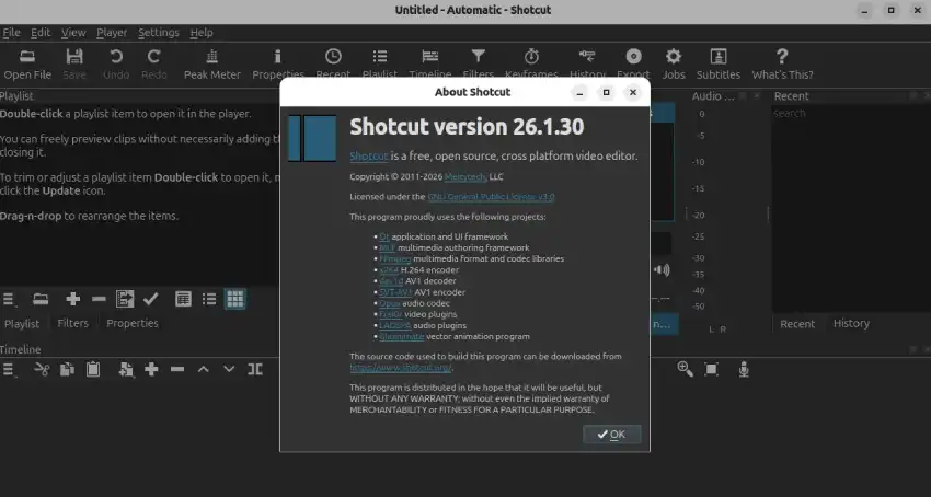 Shotcut 视频编辑器现在默认使用硬件解码，Linux 系统上的 NVIDIA 显卡除外