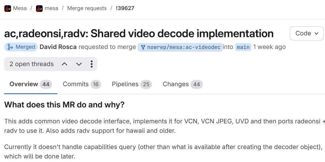 AMD 视频解码现已统一于 RadeonSI 和 RADV Vulkan 视频之间