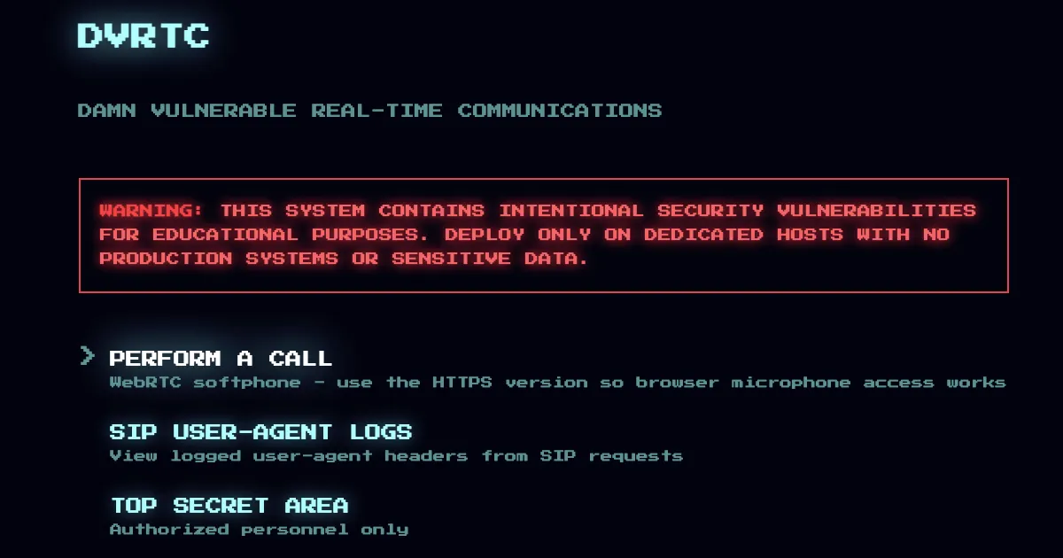 DVRTC：一个用于学习 VoIP 和 WebRTC 安全的实践型漏洞实验室环境