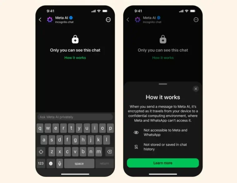 Meta 推出 WhatsApp 和 Meta AI 的隐身聊天功能，用于私密对话