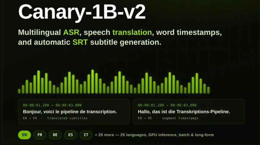 如何使用 NVIDIA Canary-1B-v2 在 Python 中实现 ASR、翻译和自动 SRT 字幕导出