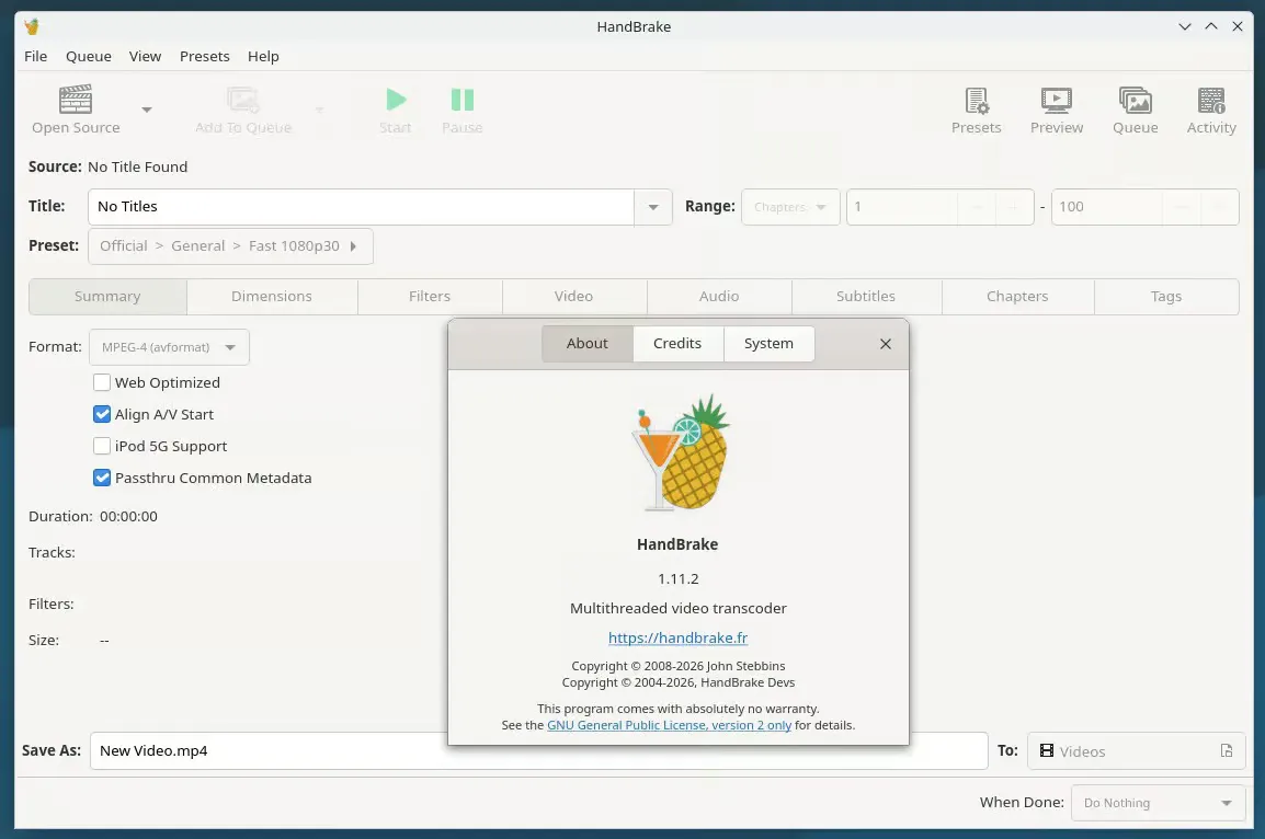 HandBrake 1.11.2 视频转码器新增对 Linux 系统上 WebM MIME 类型的支持