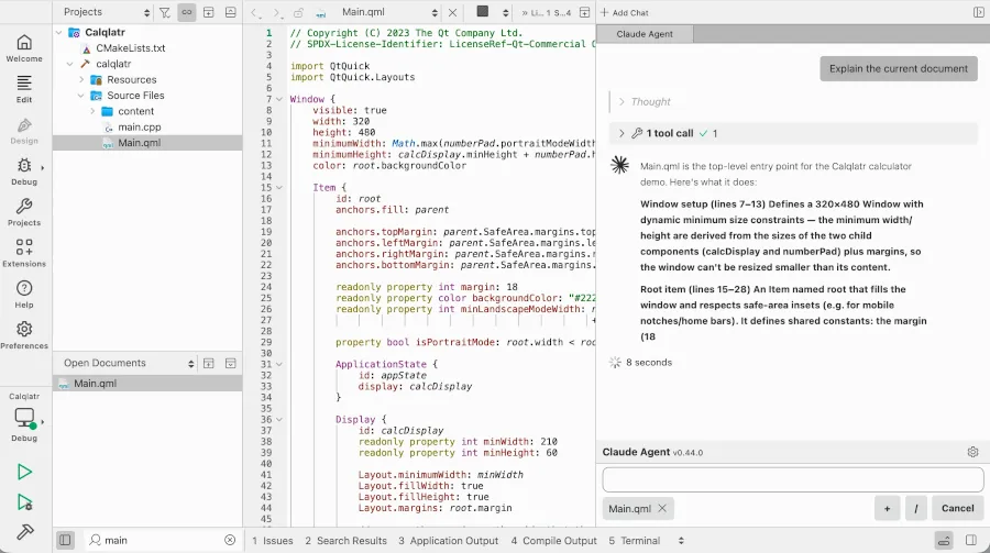 Qt Creator 20 IDE 发布，支持 AI 代理