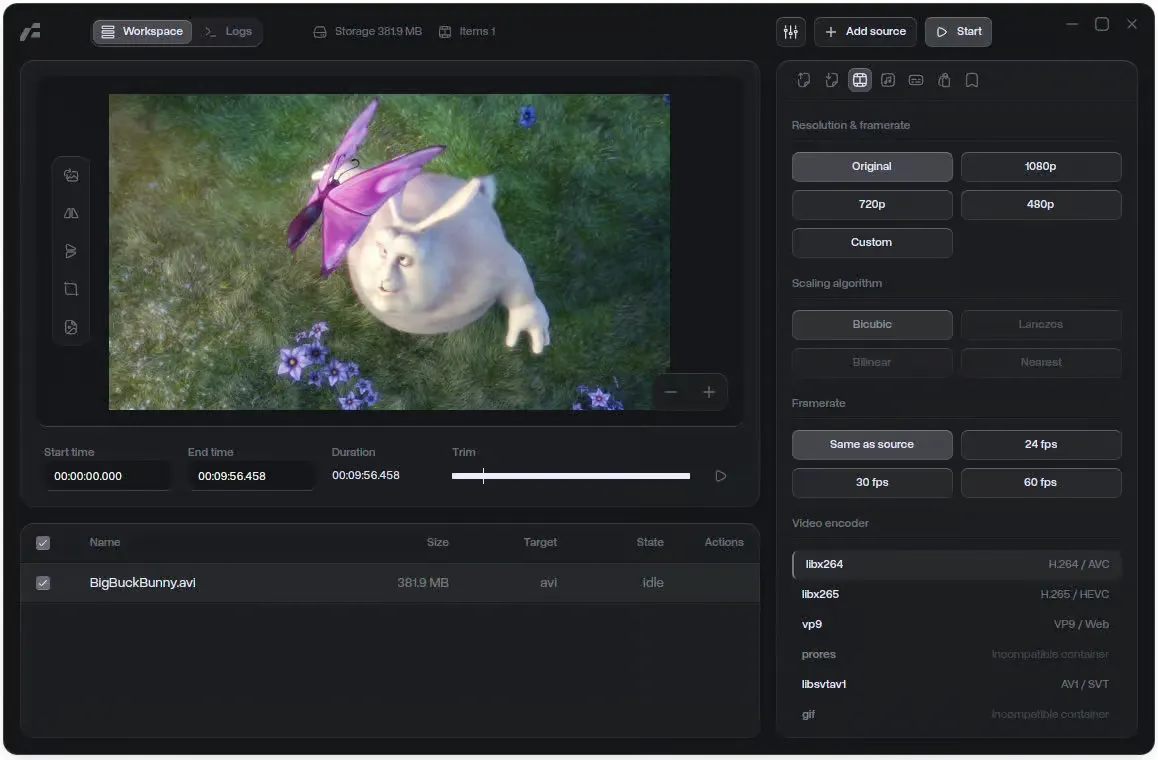 Frame 为 FFmpeg 提供了一个现代化的 GUI，方便日常媒体转换