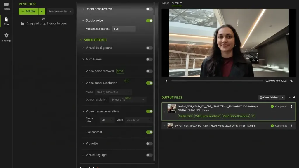 NVIDIA Broadcast 现已支持 4K 升频和 RTX Video 帧生成