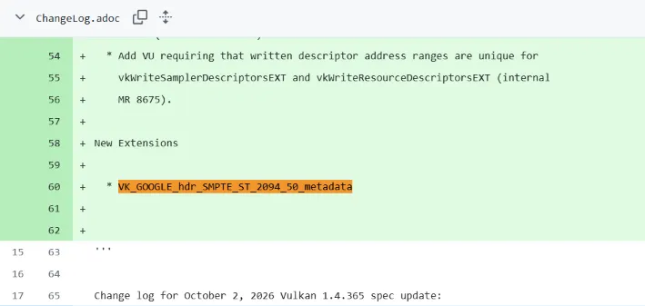 Vulkan 1.4.366 版本发布，支持 SMPTE ST 2094-50 HDR 标准